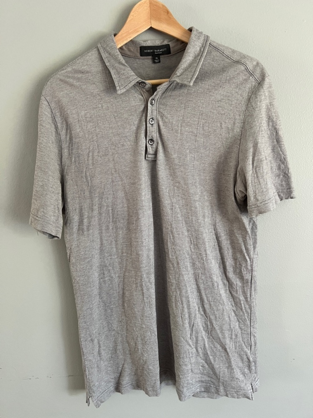 Robert Barakett Men’s Cotton Light Gray Short-Sleeve Polo Size XL slim fit